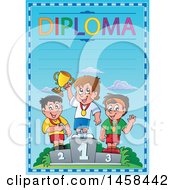 Poster, Art Print Of School Diploma Design With Boys On Placement Podiums