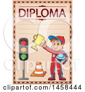 Poster, Art Print Of School Diploma Design With A Racer Boy