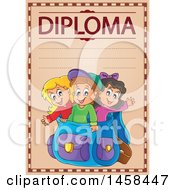 Poster, Art Print Of School Diploma Design With Children In A Backpack