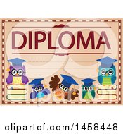 Clipart Of A School Diploma Design With Owls Royalty Free Vector Illustration by visekart