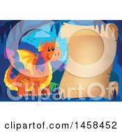 Clipart Of A Parchment Scroll In A Dragon Cave Royalty Free Vector Illustration