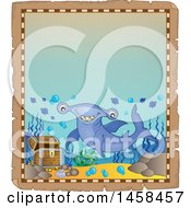 Clipart Of A Parchment Border With A Hammerhead Shark And A Treasure Chest Royalty Free Vector Illustration by visekart