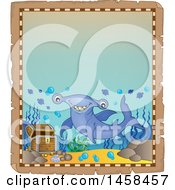 Poster, Art Print Of Parchment Border With A Hammerhead Shark And A Treasure Chest