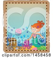 Poster, Art Print Of Parchment Border With A Mermaid And A Treasure Chest