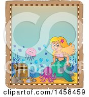 Clipart Of A Parchment Border With A Mermaid And A Treasure Chest Royalty Free Vector Illustration
