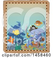 Poster, Art Print Of Parchment Border With A Pirate Shark And A Treasure Chest