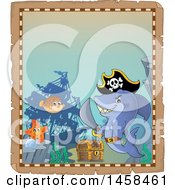 Poster, Art Print Of Parchment Border With A Pirate Shark And A Treasure Chest