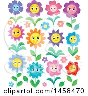 Clipart Of Happy Smiling Flowers Royalty Free Vector Illustration