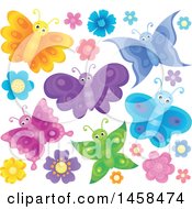 Poster, Art Print Of Colorful Butterflies And Flowers