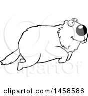 Clipart Of A Black And White Happy Woodchuck Groundhog Whistlepig Jumping Royalty Free Vector Illustration