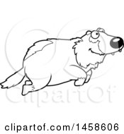 Clipart Of A Black And White Happy Wolverine Jumping Royalty Free Vector Illustration
