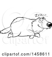 Clipart Of A Black And White Sleeping Wolverine Royalty Free Vector Illustration