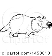 Clipart Of A Black And White Stalking Wolverine Royalty Free Vector Illustration