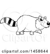 Clipart Of A Black And White Happy Raccoon Walking Royalty Free Vector Illustration