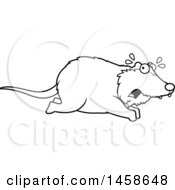 Clipart Of A Lineart Scared Possum Running Royalty Free Vector Illustration