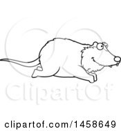 Clipart Of A Lineart Happy Possum Running Royalty Free Vector Illustration