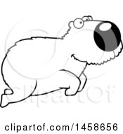 Clipart Of A Lineart Happy Capybara Jumping Royalty Free Vector Illustration