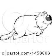 Poster, Art Print Of Outlined Happy Beaver Jumping