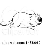 Clipart Of A Lineart Happy Beaver Running Royalty Free Vector Illustration