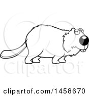 Clipart Of A Lineart Sad Or Depressed Beaver Royalty Free Vector Illustration
