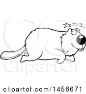 Clipart Of A Lineart Sleeping Beaver Royalty Free Vector Illustration