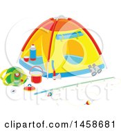 Clipart Of A Tent With Fishing And Camping Gear Royalty Free Vector Illustration by Alex Bannykh
