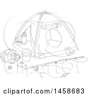 Poster, Art Print Of Black And White Tent With Camp And Fishing Gear
