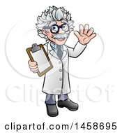 Poster, Art Print Of Cartoon Scientist Waving And Holding A Clipboard