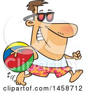 Cartoon Caucasian Man In Summer Gear Running With A Beach Ball