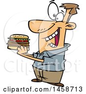 Cartoon Caucasian Man Eating A Hamburger