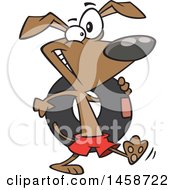 Poster, Art Print Of Cartoon Happy Beach Dog Carrying An Inner Tube