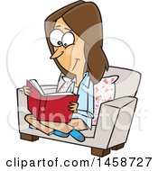 Clipart Of A Cartoon Caucasian Woman Reading A Book Royalty Free Vector Illustration