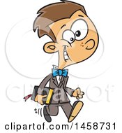 Clipart Of A Cartoon Happy Caucasian Boy Going To Church Royalty Free Vector Illustration