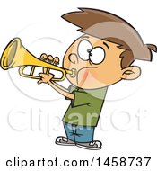 Cartoon Caucasian Boy Playing A Trumpet