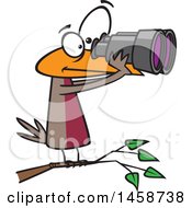 Poster, Art Print Of Cartoon Bird Looking Through Binoculars Birdwatching