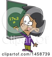 Poster, Art Print Of Cartoon School Girl Solving A Multiplication Math Problem