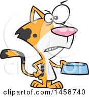Clipart Of A Cartoon Mad Cat Holding A Food Bowl Royalty Free Vector Illustration by toonaday