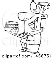 Poster, Art Print Of Cartoon Outline Man Eating A Hamburger