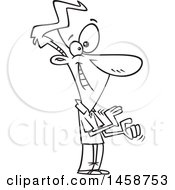Clipart Of A Cartoon Lineart Happy Man Clapping Royalty Free Vector Illustration