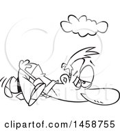 Clipart Of A Cartoon Lineart Exhausted Man Dragging On A Monday Royalty Free Vector Illustration