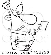Clipart Of A Cartoon Lineart Dumb Man Holding A Note Royalty Free Vector Illustration