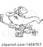 Clipart Of A Cartoon Lineart Bearded Man Playing Hockey Royalty Free Vector Illustration