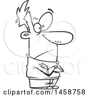 Clipart Of A Cartoon Lineart Skeptical Man With Folded Arms Royalty Free Vector Illustration