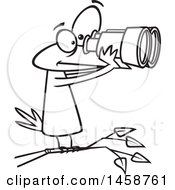 Cartoon Lineart Bird Looking Through Binoculars Birdwatching