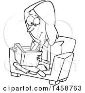 Clipart Of A Cartoon Outline Woman Reading A Book Royalty Free Vector Illustration