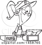 Poster, Art Print Of Cartoon Lineart Young Woman Selling Donuts