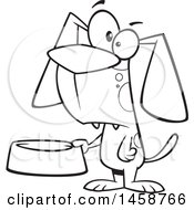 Clipart Of A Cartoon Outline Dog Holding A Food Bowl Royalty Free Vector Illustration