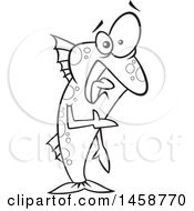 Clipart Of A Cartoon Outline Uncomfortable Fish Out Of Water Royalty Free Vector Illustration