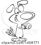 Clipart Of A Cartoon Outline Dog With A Poker Face Playing Cards Royalty Free Vector Illustration