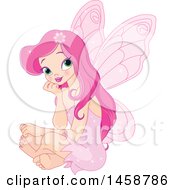 Poster, Art Print Of Pretty Pink Fairy Sitting And Thinking